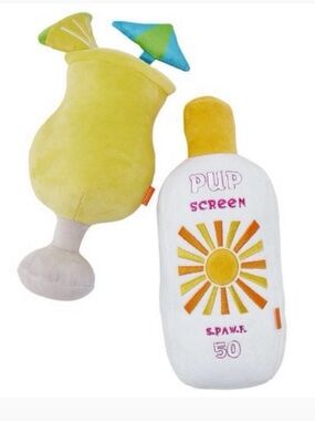 Summer Plush Dog Toy Set - Sunscreen & Piña Colada - for small to medium dogs